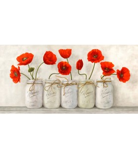 Red Poppies in Mason Jars -...