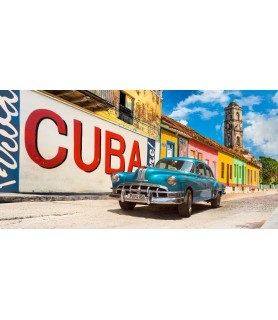 Vintage car and mural, Cuba...