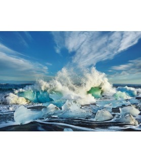 Waves breaking, Iceland -...