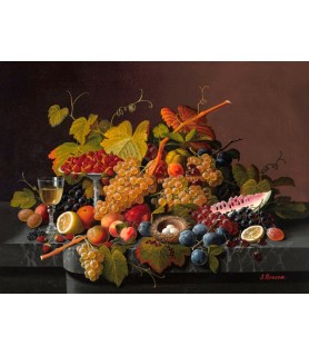 Still life with fruit and bird's nest - Severin Roesen