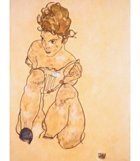 Seated Girl in Slip - Egon Schiele