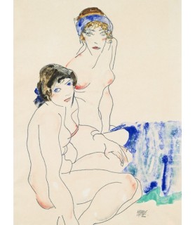 Two Female Nudes by the Water - Egon Schiele