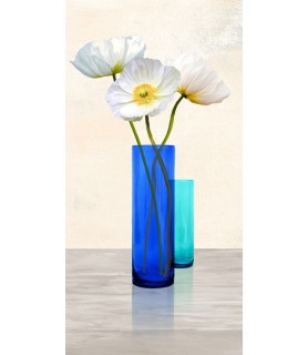 Poppies in crystal vases (Aqua II) - Cynthia Ann
