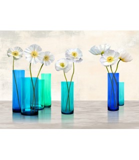 Poppies in crystal vases (Aqua palette) - Cynthia Ann