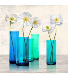 Poppies in crystal vases (Aqua I) - Cynthia Ann